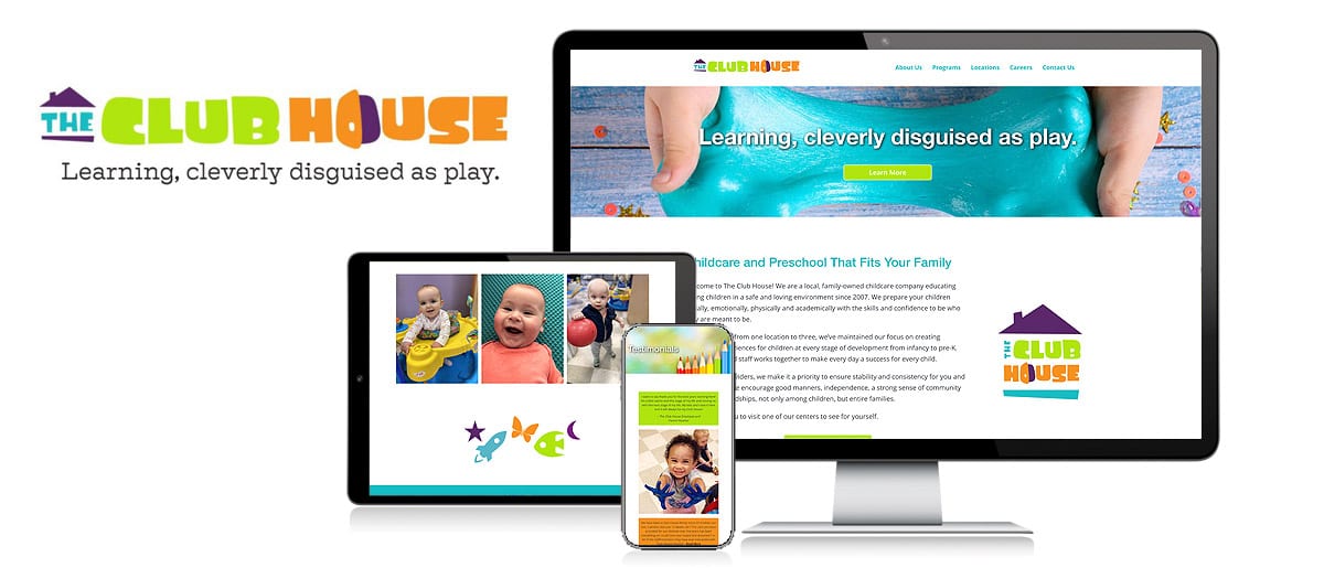 The Club House website shown on different devices