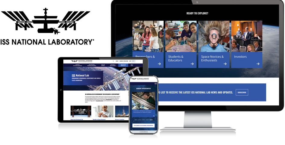 The ISS National Labe website shown on desktop, laptop, and mobile devices. The ISS National Labe website shown on desktop, laptop, and mobile devices.