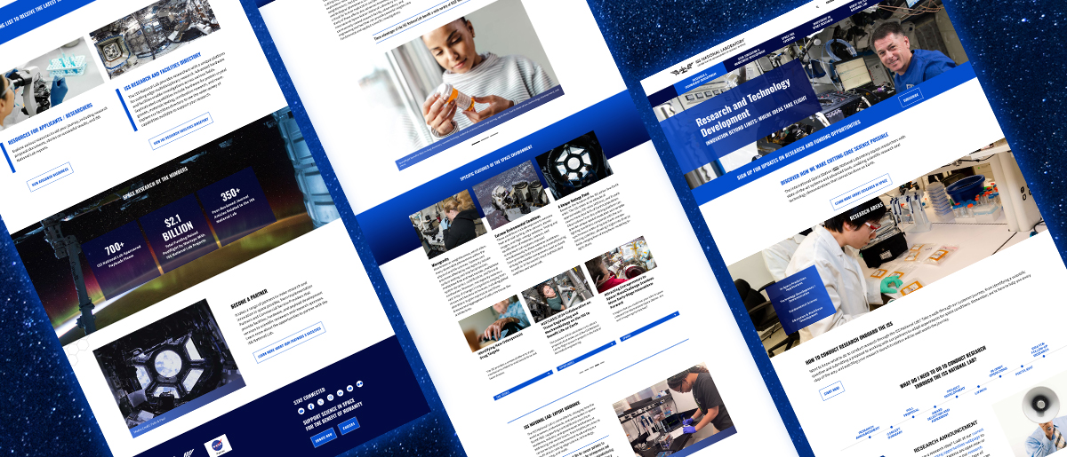 Snapshots of various parts of the ISS National Lab website redesign. Snapshots of various parts of the ISS National Lab website redesign.
